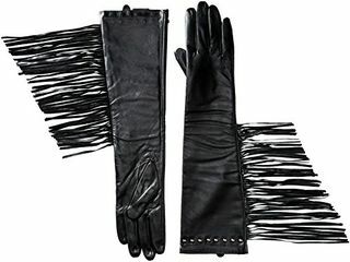 Черна кожена ръкавица с ресни 