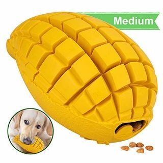 Pet-Fun Medium Mango - безопасно забавление Издръжлива гумена играчка за дъвчене на кучета за скука, практически неразрушим диспенсър за лакомство, дълготрайно бавно подаване, здрава играчка за никнене на зъби за средно малки кучета