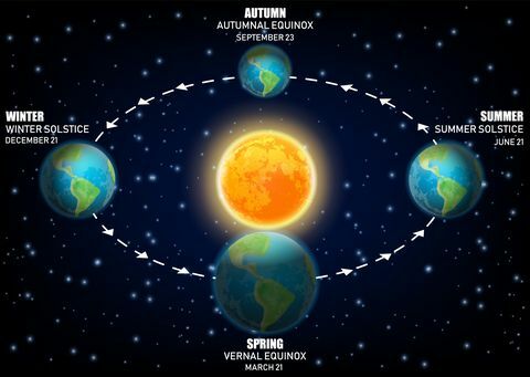 Векторна диаграма, илюстрираща земните сезони. равноденствия и слънчогледи