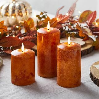 Трио за есенни свещи с пъстър оранжев светодиод