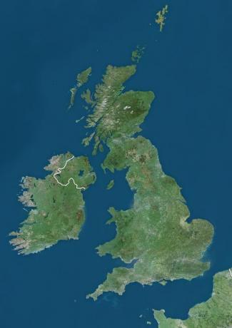 Британски острови, снимка на сателитно изображение с естествен цвят